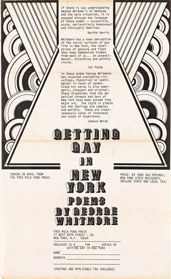 GEORGE WHITMORE (1945-1989) Getting Gay in New York: Poems by George Whitmore. 1976